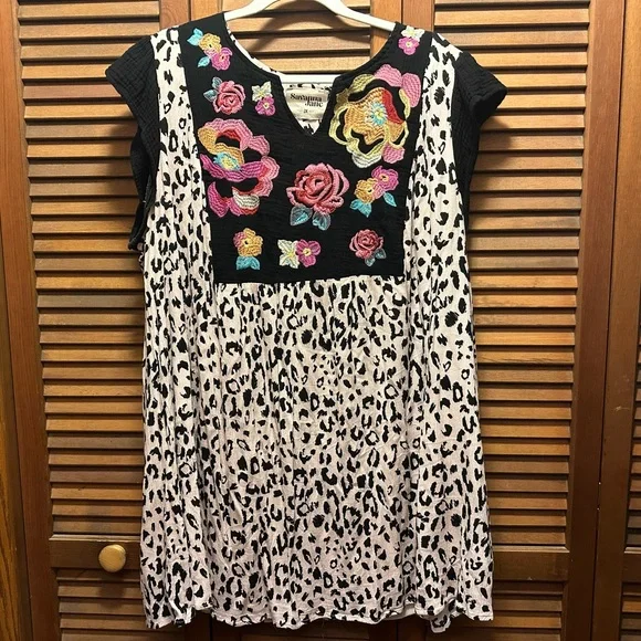 Savanna Jane | Dresses | Floral Embroidered Leopard Print Dress | Poshmark